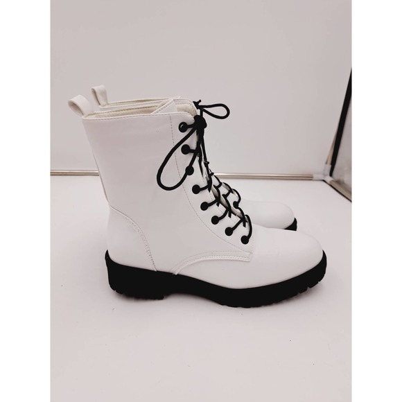 Dream Pairs White Lug Sole Mid Calf Military Combat Boots 10 - Picture 1 of 8